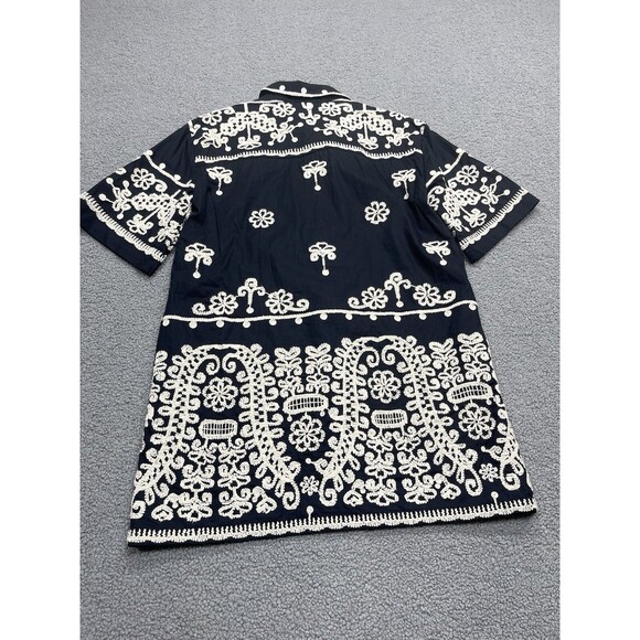 Anthropologie Maeve Mini Shirt Dress Black Embroidery Boho Retro Preppy Sz S NWT - Picture 9 of 13